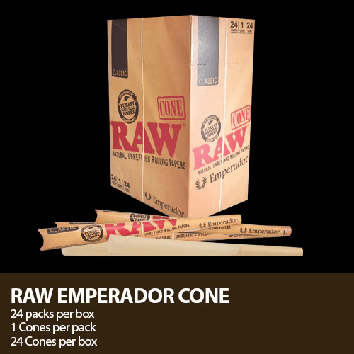 Raw Emperador 7 1/4" Pre Rolled Cones-1cs